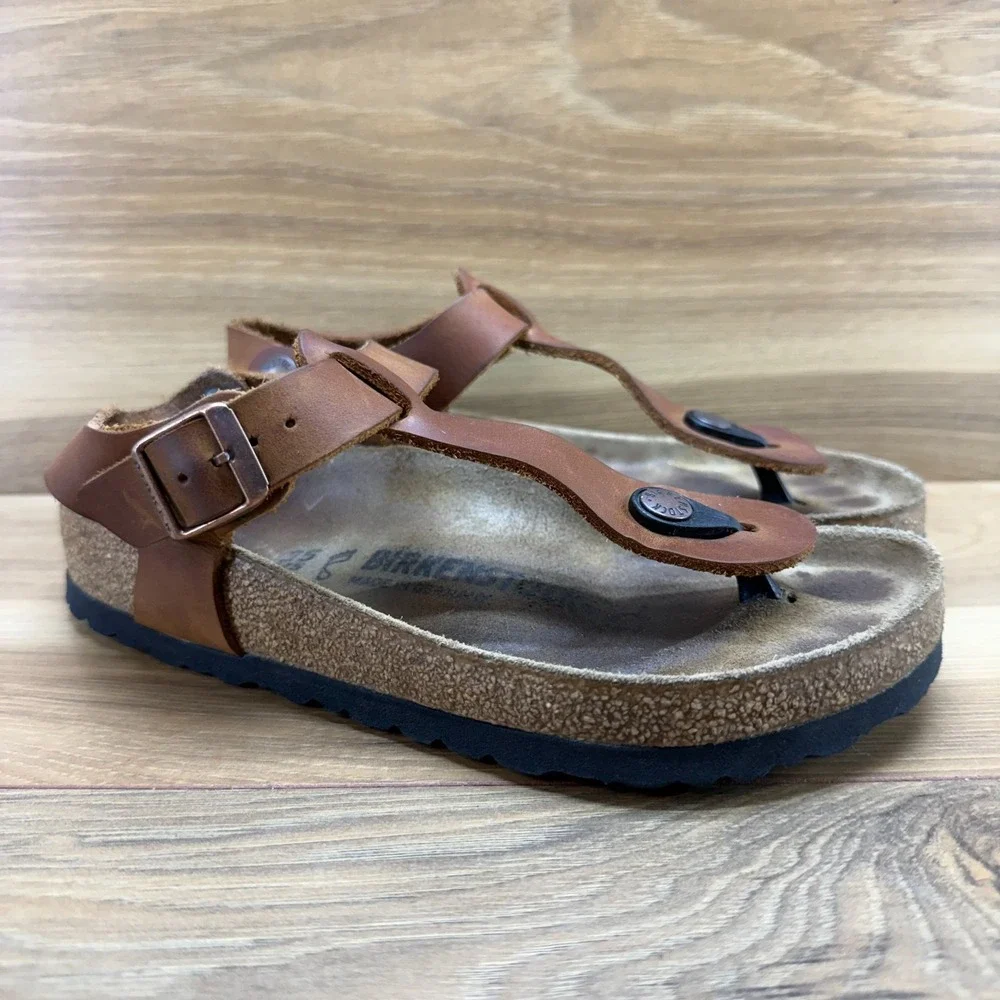 Birkenstock Kairo Sandals Cognac Tan Leather 4 W EU 35 Buckle Travel Vacation